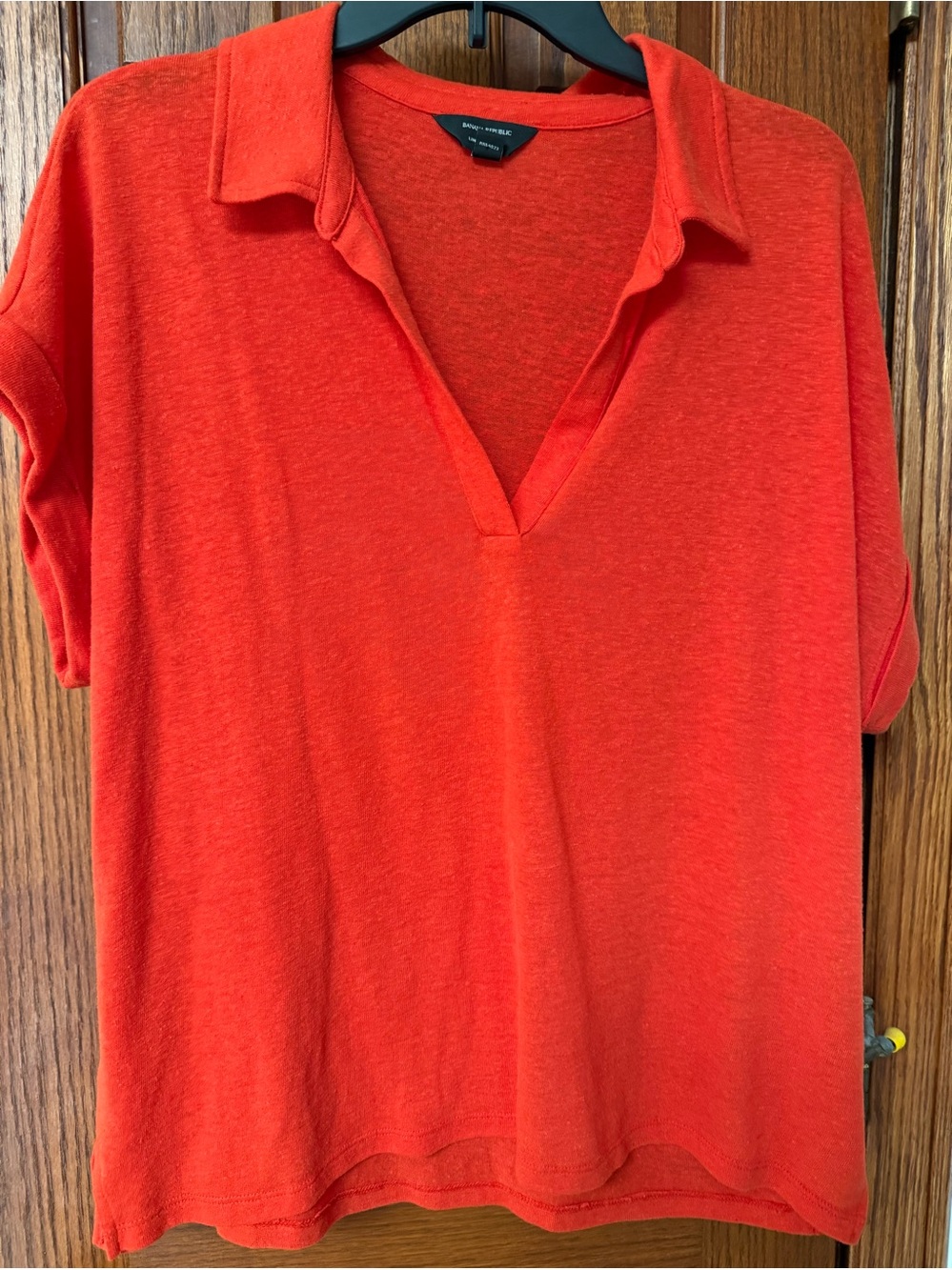 Banana Republic Bright Orange-Red V-Neck Short Sleeve Polo Top